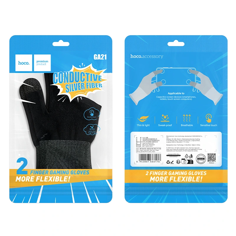 Рукавички ігрові HOCO GA21 Eagle Claw silver fiber two-finger gaming gloves(2PCS pack) Black