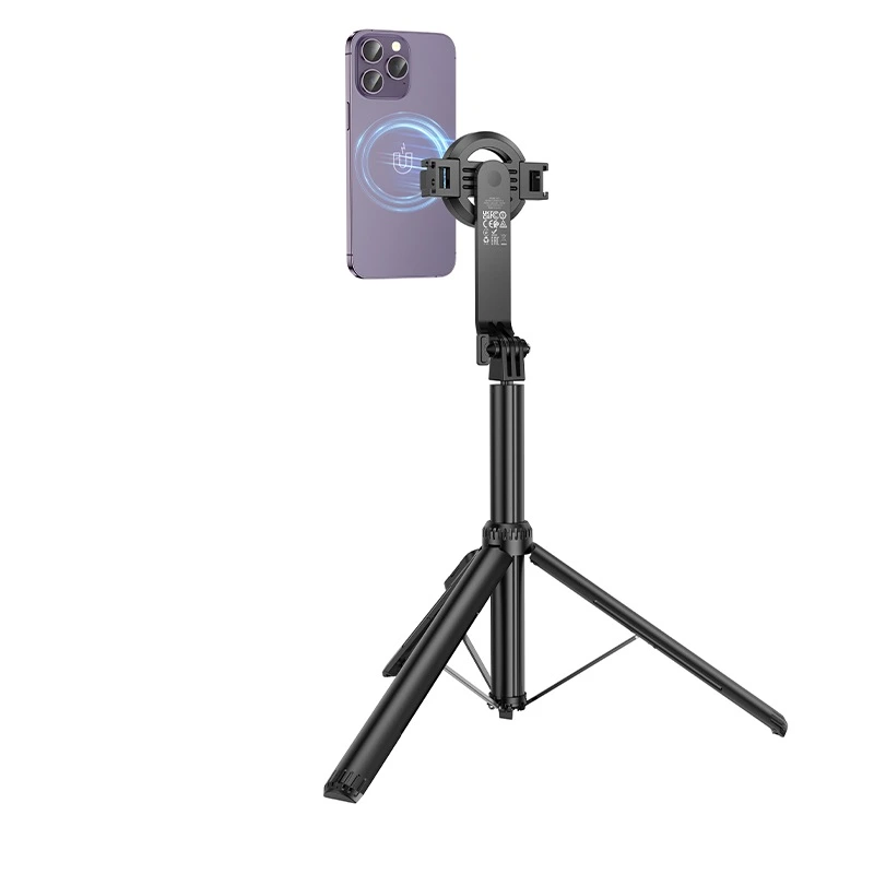 Селфі-трипод HOCO K25 Sherkhan magnetic aluminum alloy live broadcast holder (150сm) Black — фото 7