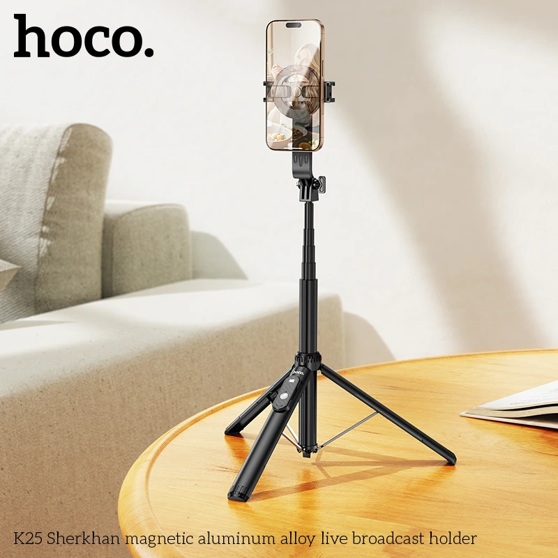 Селфі-трипод HOCO K25 Sherkhan magnetic aluminum alloy live broadcast holder (150сm) Black — фото 8