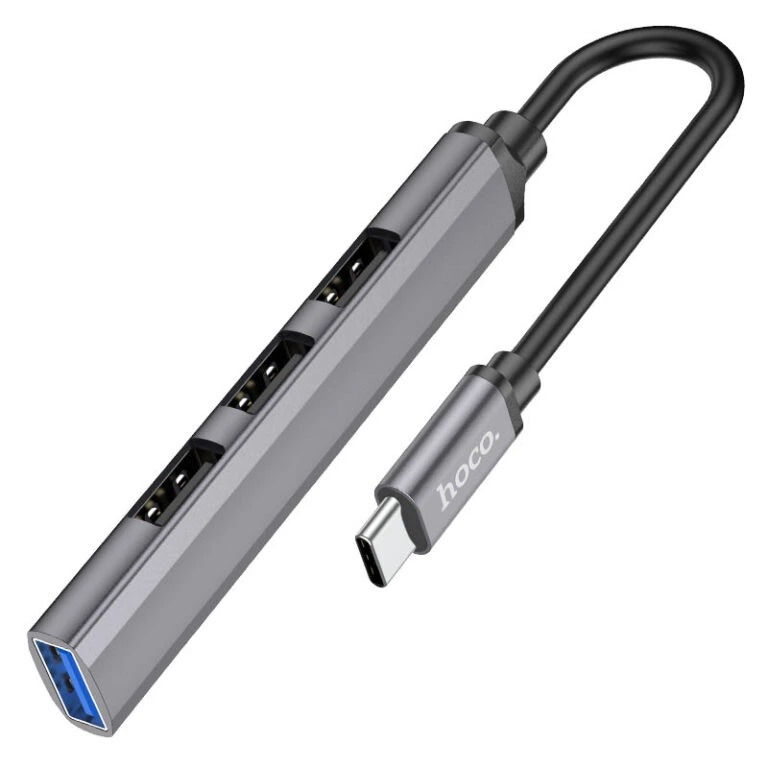 USB-хаб HOCO HB26 4 in 1 adapter(Type-C to USB3.0+USB2.0*3) Metal Gray