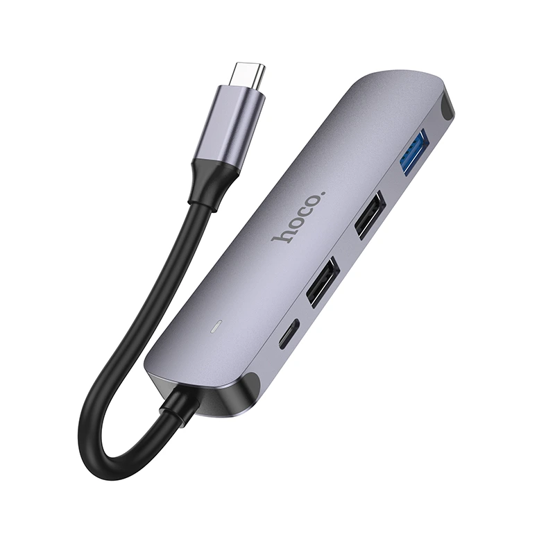 USB-хаб HOCO HB27 Type-C multi-function converter(HDTV+USB3.0+USB2.0*2+PD) Metal Gray