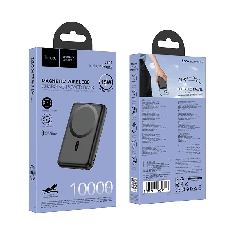 Зовнішній акумулятор HOCO J141 Grace PD20W magnetic power bank(10000mAh) Black — фото 2