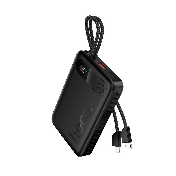 Зовнішній акумулятор HOCO J171 Edge 22.5W+PD20W fully compatible power bank with two cables (10000mAh) Black — фото 3