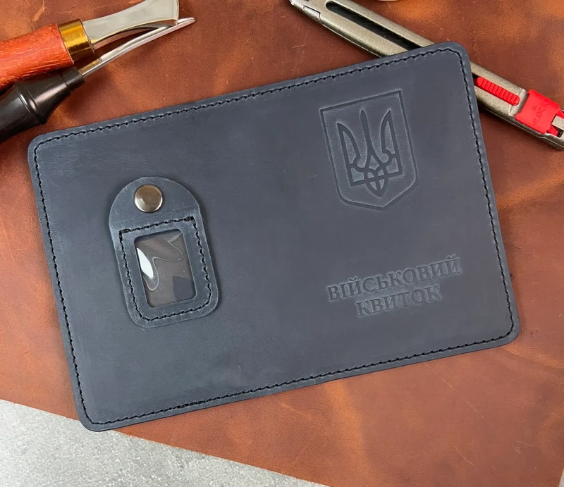 Шкіряна обкладинка Військового Квитка "Crazy Hors", Синій