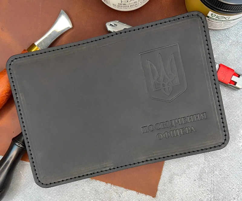 Шкіряна обкладинка Посвідчення Офіцера "Crazy Hors", Чорний