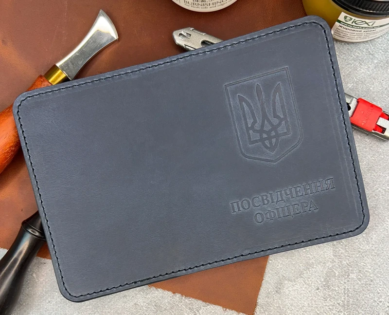 Шкіряна обкладинка Посвідчення Офіцера "Crazy Hors", Синій