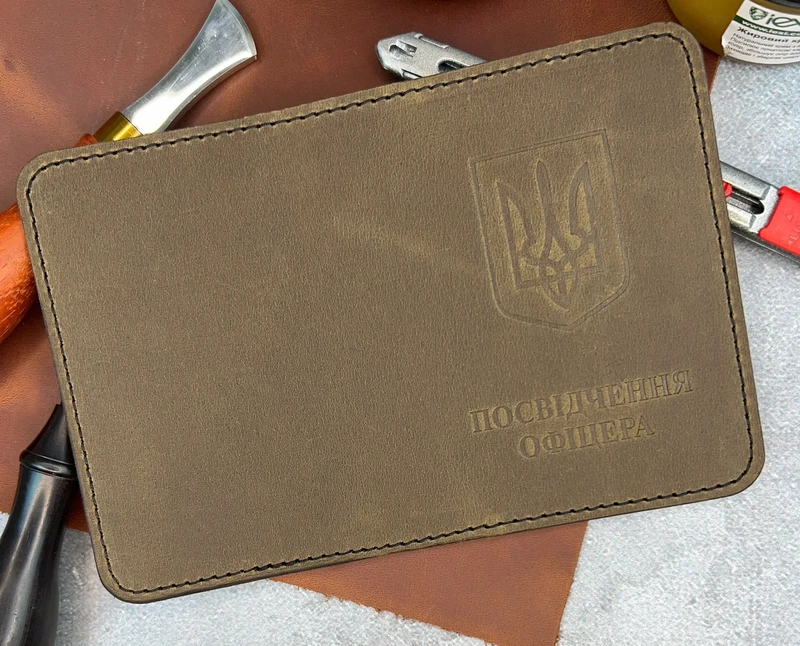 Шкіряна обкладинка Посвідчення Офіцера "Crazy Hors", Оливковий