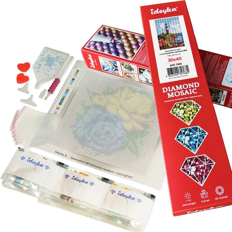 Алмазна мозаїка без підрамника "Біла симфонія" AMC20154 з АВ стразами 40х50 см