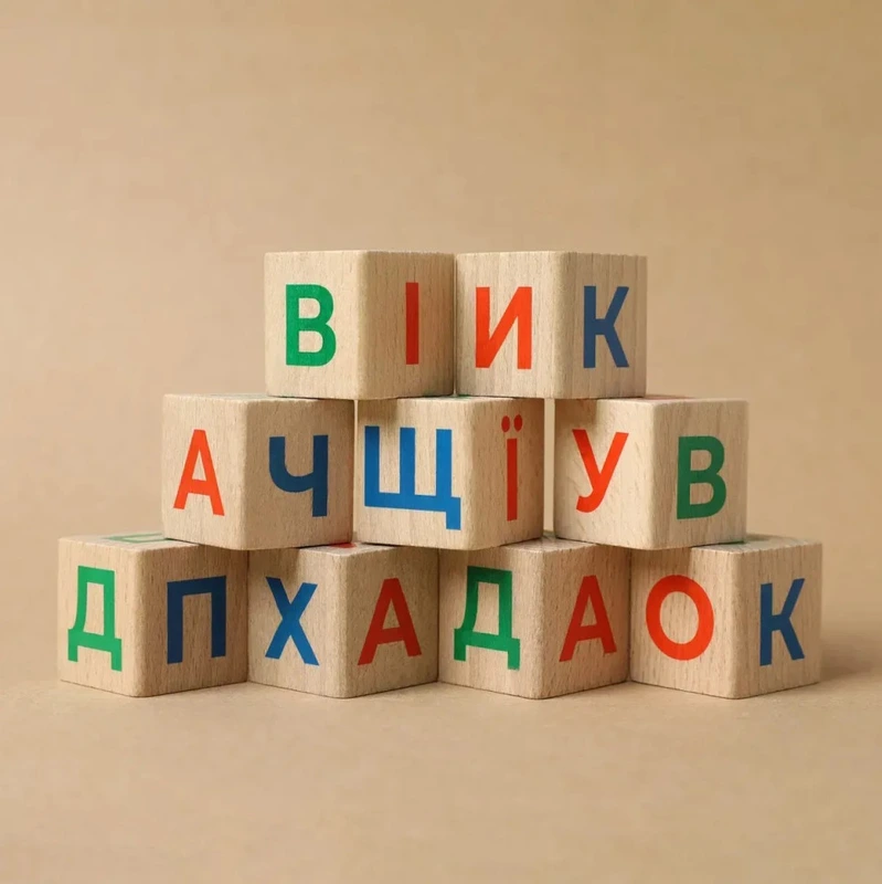 Дерев'яні кубики "Українська Абетка" 900699 9 кубиків, 33 картки — фото 5