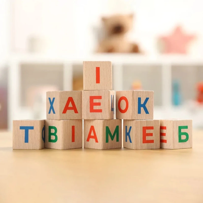 Дерев'яні кубики "Українська Абетка" 900699 9 кубиків, 33 картки — фото 6