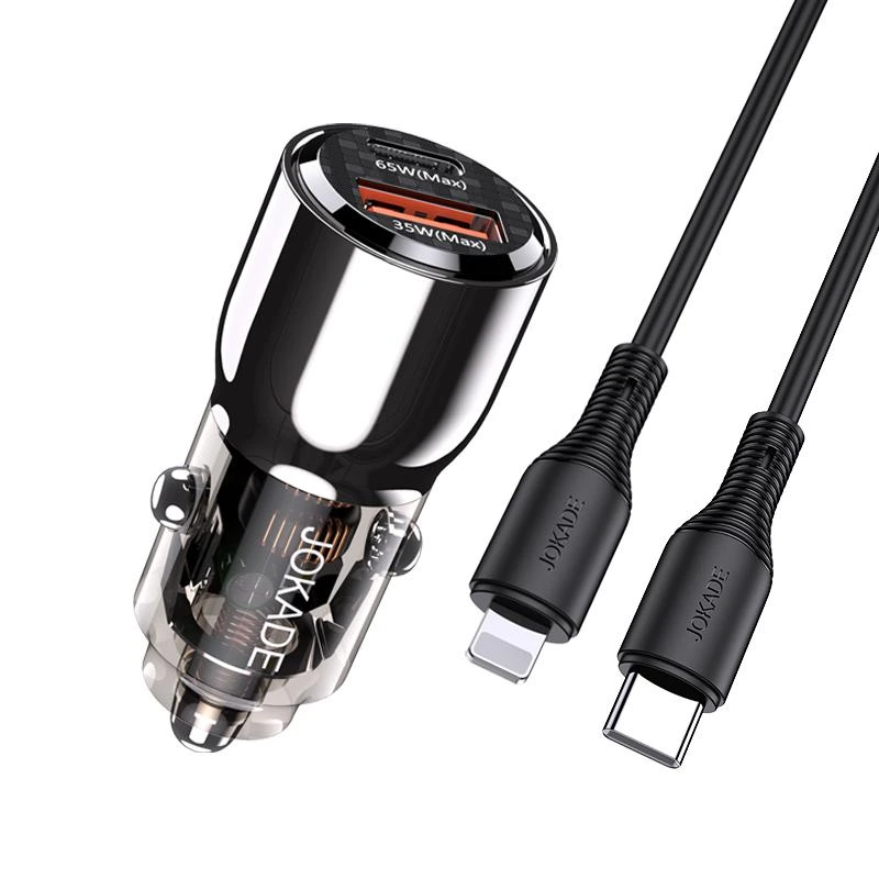 Автомобільний зарядний пристрій Jokade JH026 (USB/USB-C/100W) + кабель Type-C - Lightning-  чорний