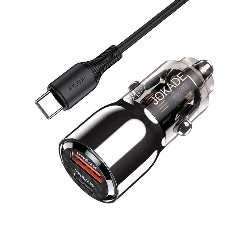 Автомобільний зарядний пристрій Jokade JH026 (USB/USB-C/100W) + кабель Type-C - Type-C-  чорний
