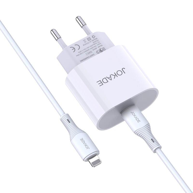 Мережевий зарядний пристрій Jokade JB010 (USB-C/PD25W) + кабель Type-C- Lightning- білий