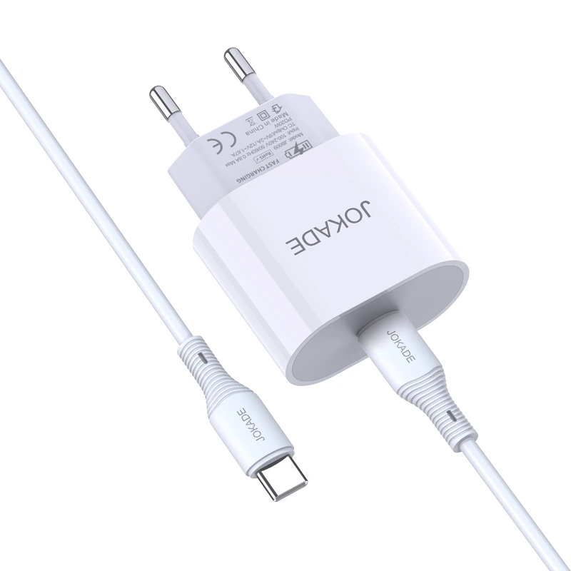 Мережевий зарядний пристрій Jokade JB010 (USB-C/PD25W) + кабель Type-C - Type-C- білий
