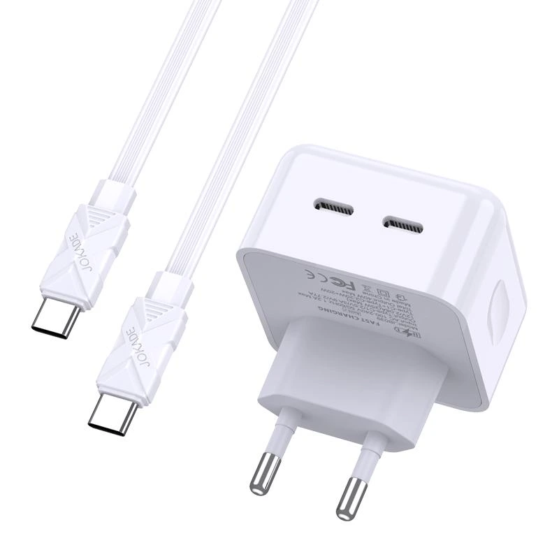 Мережевий зарядний пристрій Jokade JB040 (2USB-C/40W) + кабель Type-C - Type-C- білий
