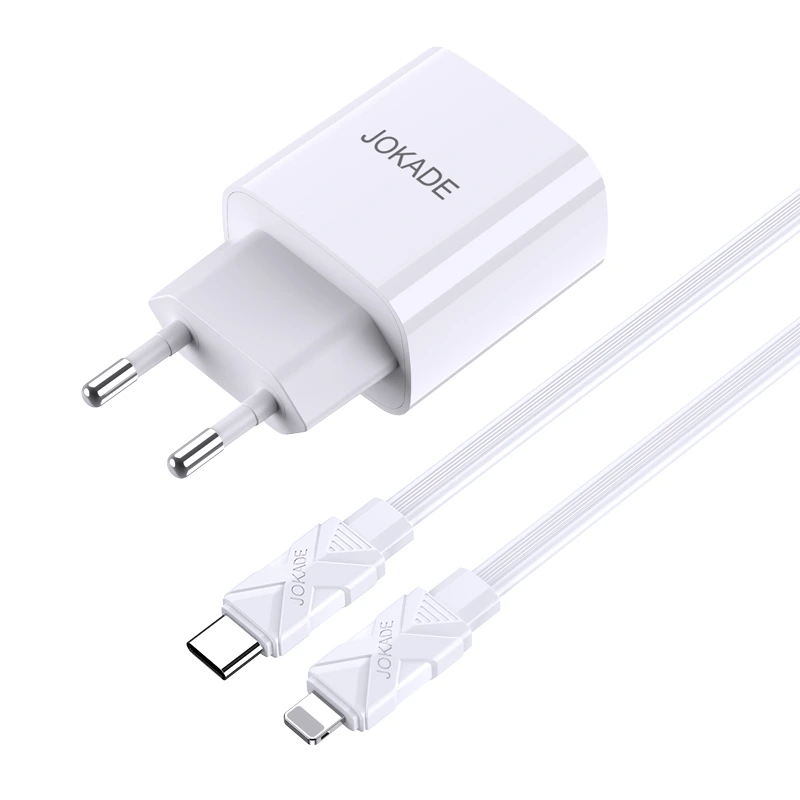 Мережевий зарядний пристрій Jokade JB042 (USB-C/USB/QC18W/PD20W) + кабель Type-C - Lightning- білий