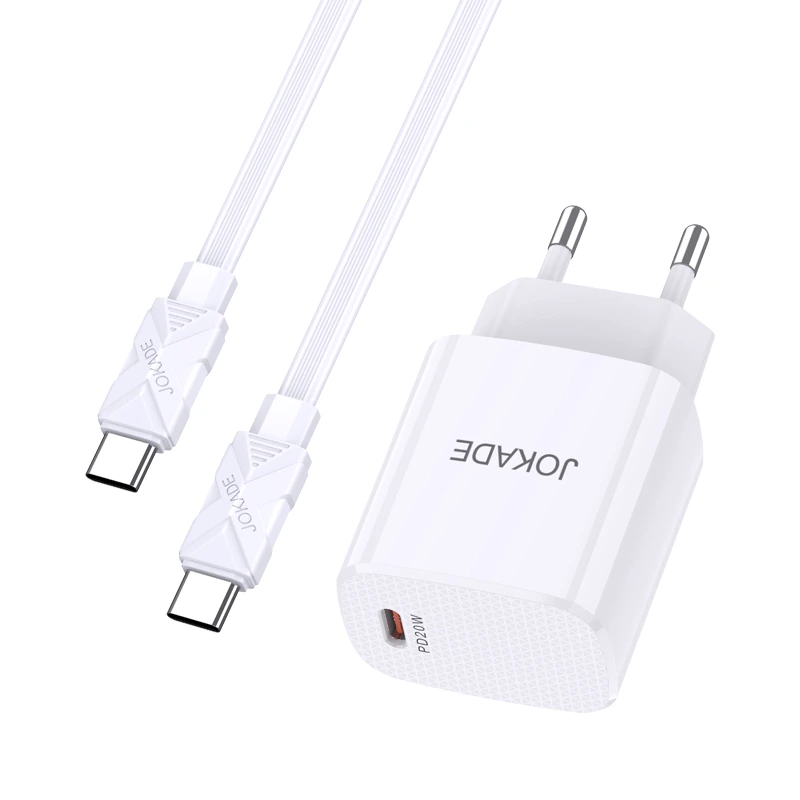 Мережевий зарядний пристрій Jokade JB044 (USB-C/PD20W) + кабель Type-C - Type-C- білий
