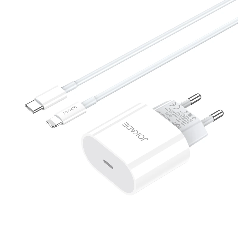 Мережевий зарядний пристрій Jokade JB065 (USB-C/27W) + кабель Type-C – Lightning- білий