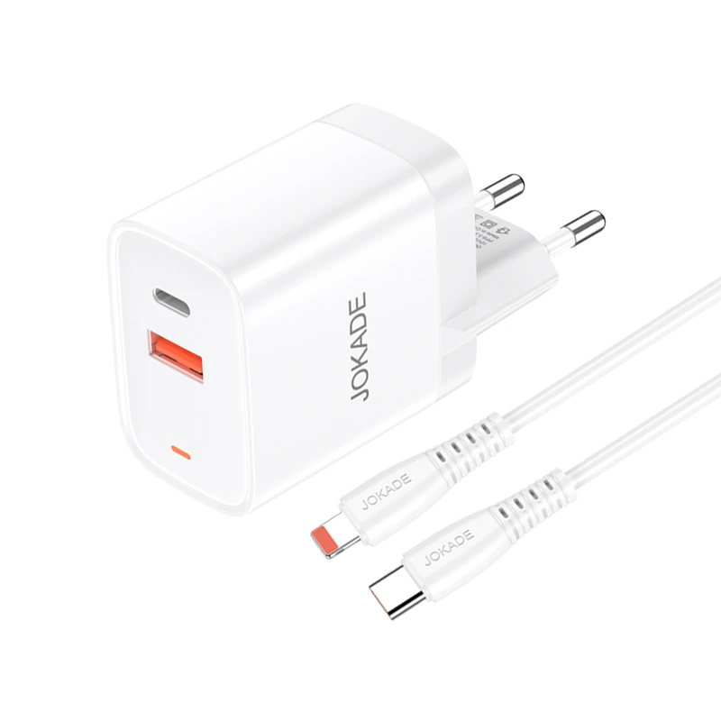 Мережевий зарядний пристрій Jokade JB082 (USB/USB-C/30W/QC3.0) + кабель Type-C – Lightning- білий