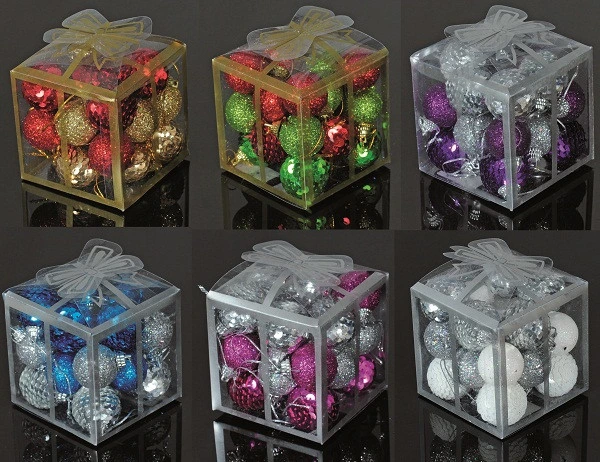 Набір кульок, 20 шт, 3 см, з блискітками, пластик, колір золотий, червоний