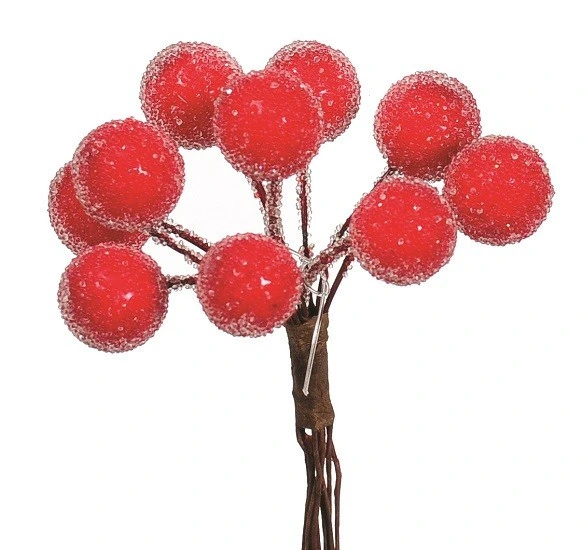 Прикраса ялинкова "Засніжені ягоди на гілці", пластик, червоний
