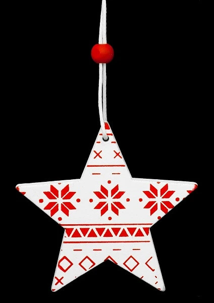 Набір новорічних прикрас 6,5 см, Зірка, 4 шт, компл., дерево, колір білий з червоним