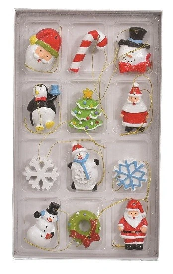 Набір новорічних прикрас, 12 шт, полірезина, різнокольорові фігурки