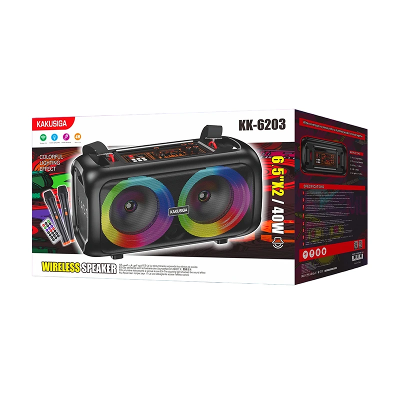 Bluetooth колонка-караоке Kakusiga KK-6203 Colorful Light- чорний