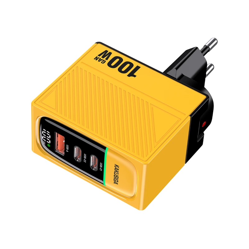 Мережевий зарядний пристрій Kakusiga KSC-1219 (2USB-C/USB/100W)- жовтий