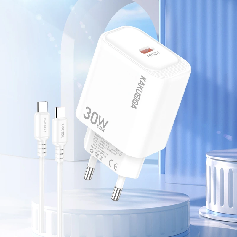Мережевий зарядний пристрій Kakusiga KSC-1660 (USB-C/30W) + кабель Type-C - Type-C- білий