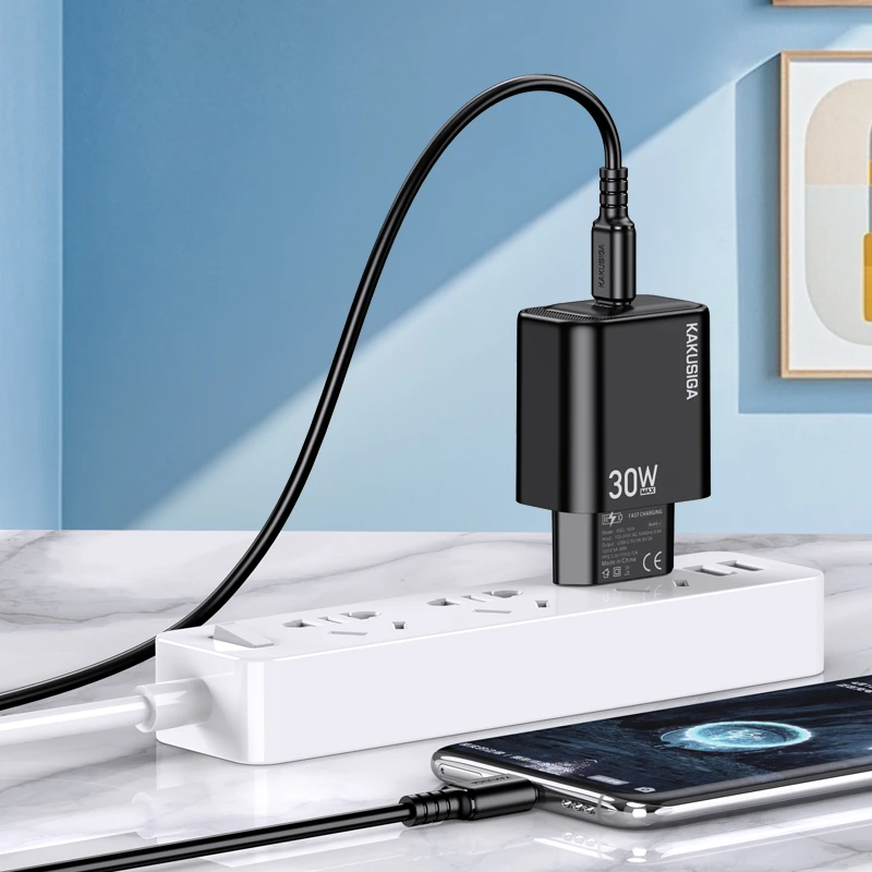 Мережевий зарядний пристрій Kakusiga KSC-1660 (USB-C/30W) + кабель Type-C - Type-C- чорний