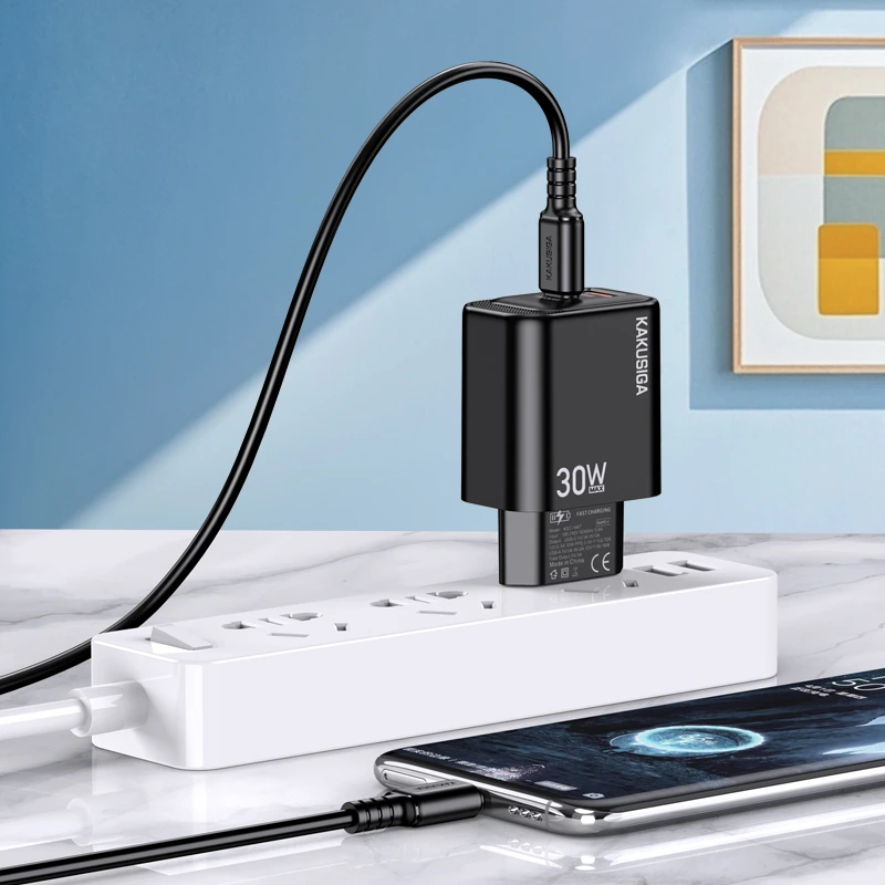 Мережевий зарядний пристрій Kakusiga KSC-1667 (USB-C/USB/30W)- чорний