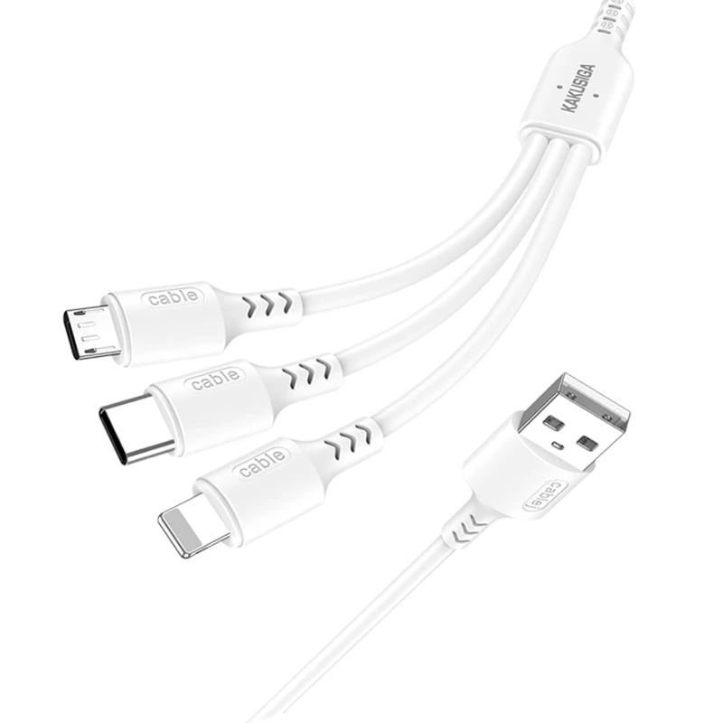 USB кабель Kakusiga KSC-997 3в1 Micro/Lightning/Type-C (1.2м/5A)- білий