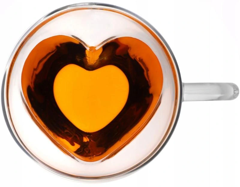 Набір 2 скляні чашки Kamille "Серце" 250мл, термочашки з подвійними стінками