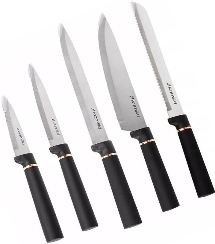 Набір 5 кухонних ножів Kamille Black&Rose з підставкою-колодою