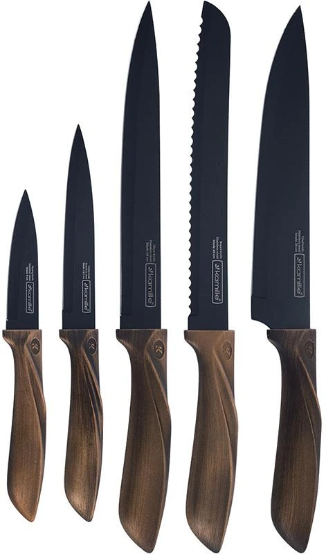 Набір кухонних ножей Kamille Oryen Brown 5 ножів на підставці Block