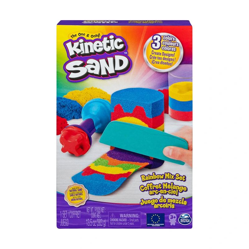 Набір піску для дитячої творчості - KINETIC SAND ВЕСЕЛКОВИЙ МІКС (3 кольори, 383 g, аксес.)