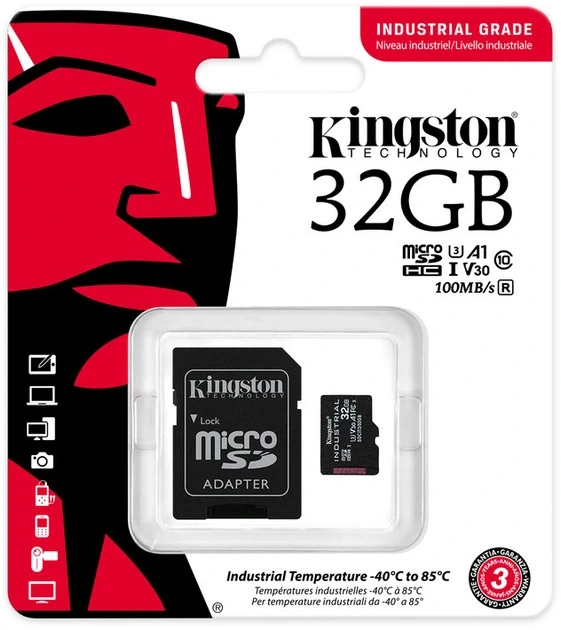 Карта пам'яті microSDHC (UHS-1 U3) Kingston Industrial 32Gb class 10 V30 А1 (adapter SD) — фото 3