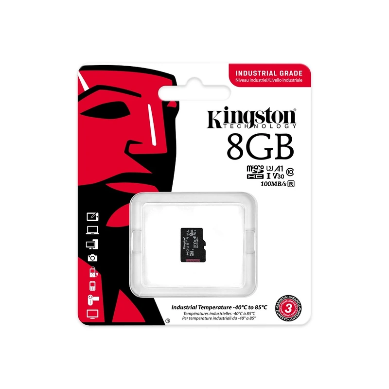 Карта пам'яті microSDHC (UHS-1 U3) Kingston Industrial 8Gb class 10 V30 А1