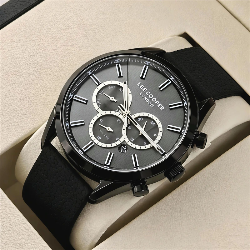 Чоловічий водостійкий годинник Lee Cooper England Midnight Black, 2 ремінці
