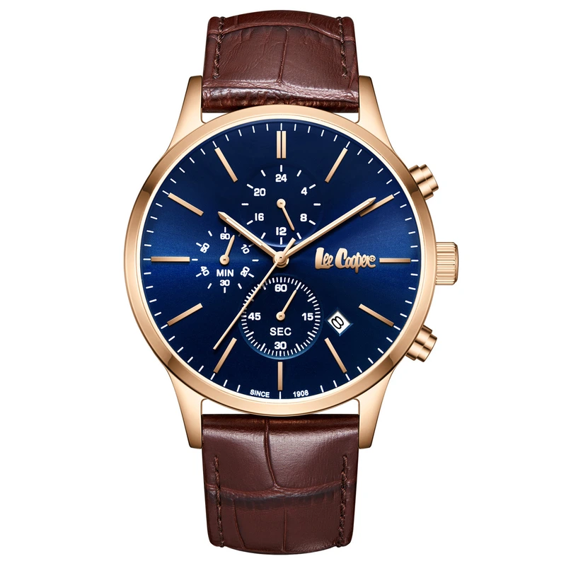 Чоловічий водостійкий годинник Lee Cooper Leather Gold