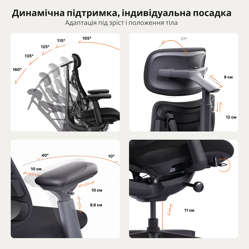Крісло офісне ергономічне LiberNovo Omni SE Obsidian 48 см — фото 13