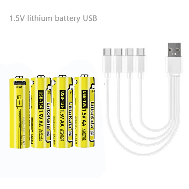 Набір акумуляторів з 4 шт LiitoKala USB-T36 + USB Type-C кабель зарядки