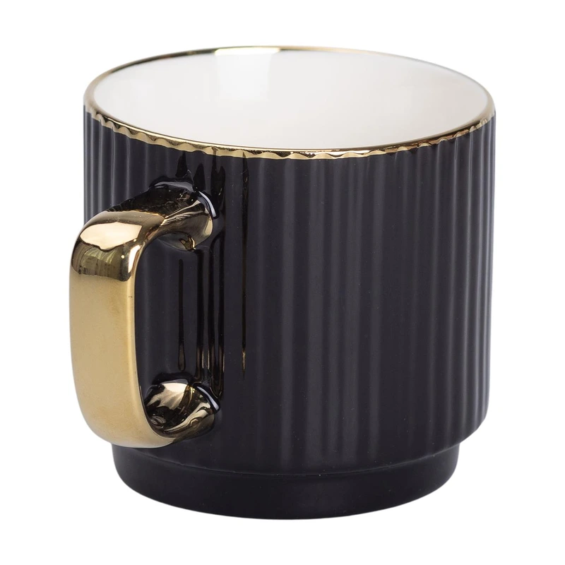 Чашка порцелянова із золотим обідком та золотою ручкою 300 (мл) Чорна RX-N231129B