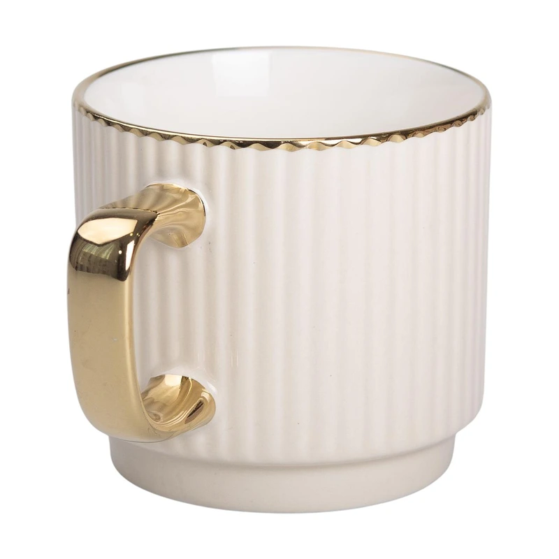 Чашка порцелянова із золотим обідком і золотою ручкою 300 (мл) Бежева RX-N231129BE