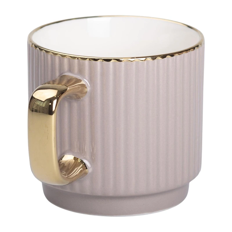 Чашка порцелянова із золотим обідком і золотою ручкою 300 (мл) Кремова RX-N231129CR