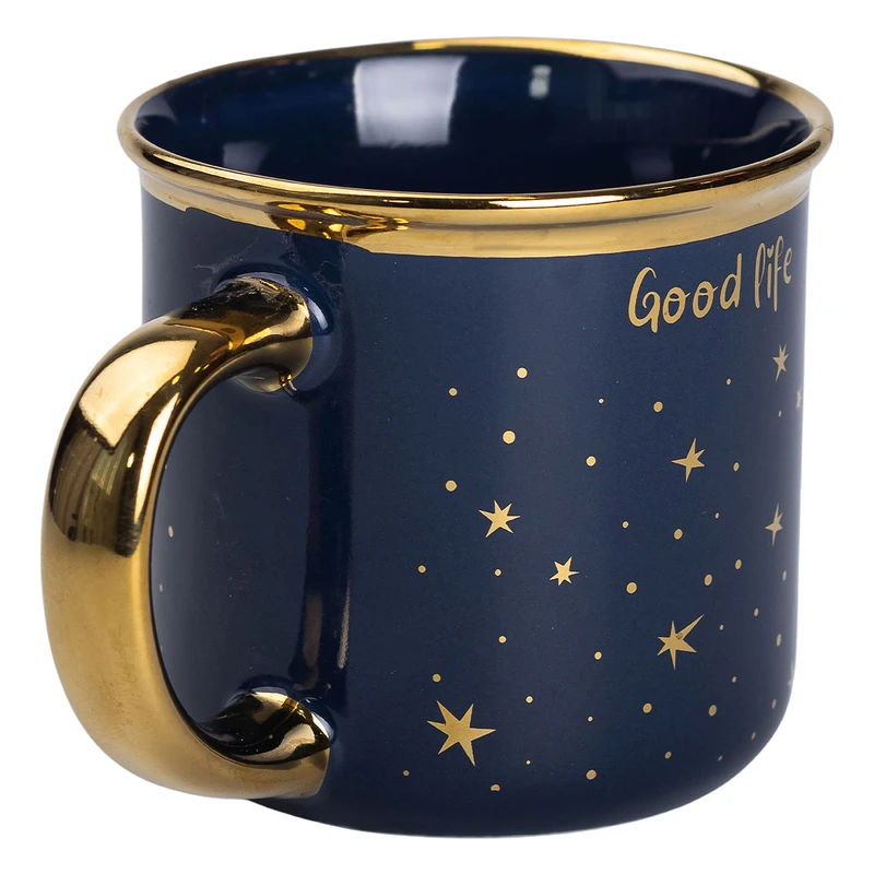 Чашка порцелянова із золотим обідком та позолоченою ручкою 320 (мл) Good life Синя RX-N231506BL