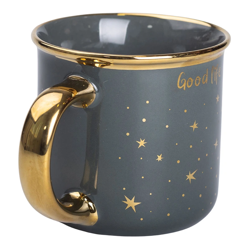 Чашка порцелянова із золотим обідком та позолоченою ручкою 320 (мл) Good life Зелена RX-N231506GR