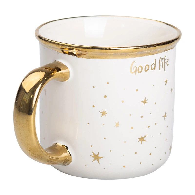 Чашка порцелянова із золотим обідком та позолоченою ручкою 320 (мл) Good life Біла RX-N231506W
