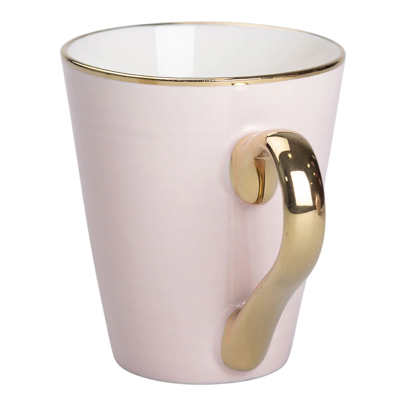 Кружка порцелянова із золотим обідком та позолоченою ручкою 320 (мл) Рожева RX-N240624P